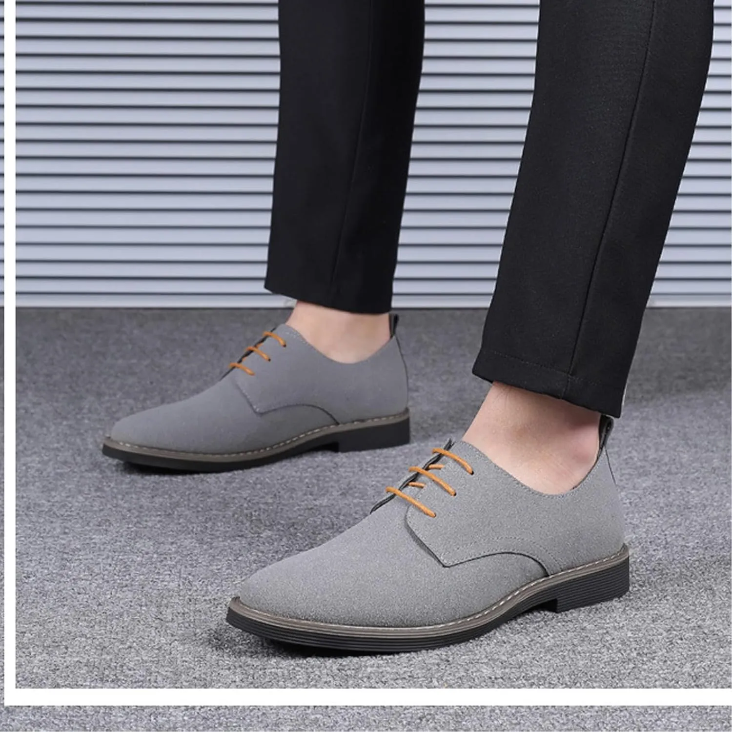 Men's Suede Lace Up Dress Shoes,Classic Hand Stitching Retro Suede Leather Soft Sole Flat Shoes Velvet Low-Top Casual British Business Office Breathable Oxford Shoes