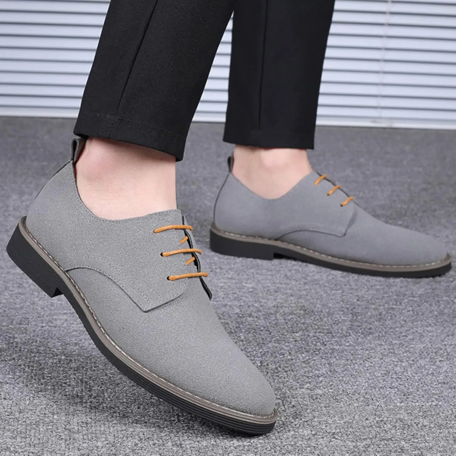 Men's Suede Lace Up Dress Shoes,Classic Hand Stitching Retro Suede Leather Soft Sole Flat Shoes Velvet Low-Top Casual British Business Office Breathable Oxford Shoes