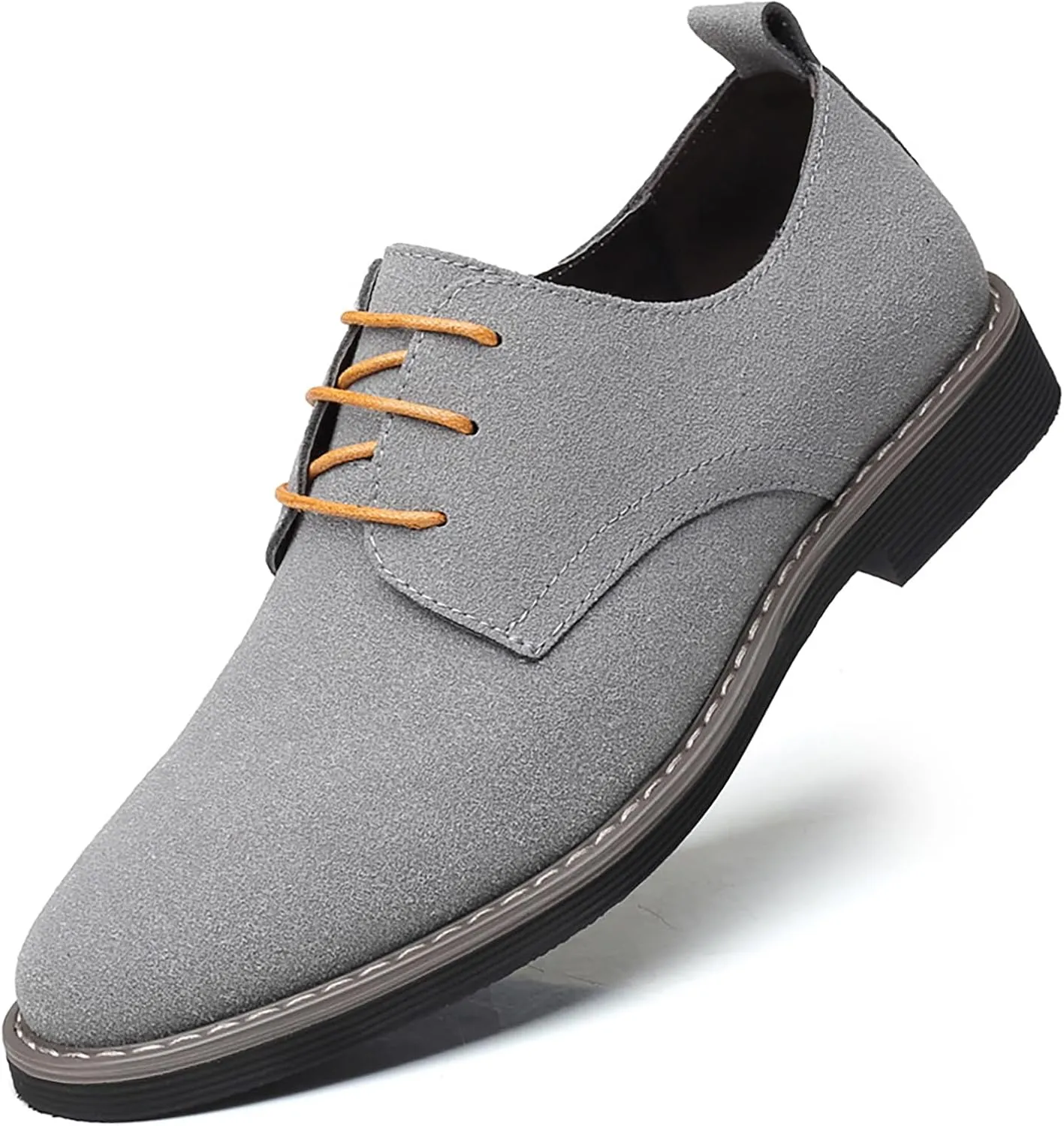 Men's Suede Lace Up Dress Shoes,Classic Hand Stitching Retro Suede Leather Soft Sole Flat Shoes Velvet Low-Top Casual British Business Office Breathable Oxford Shoes