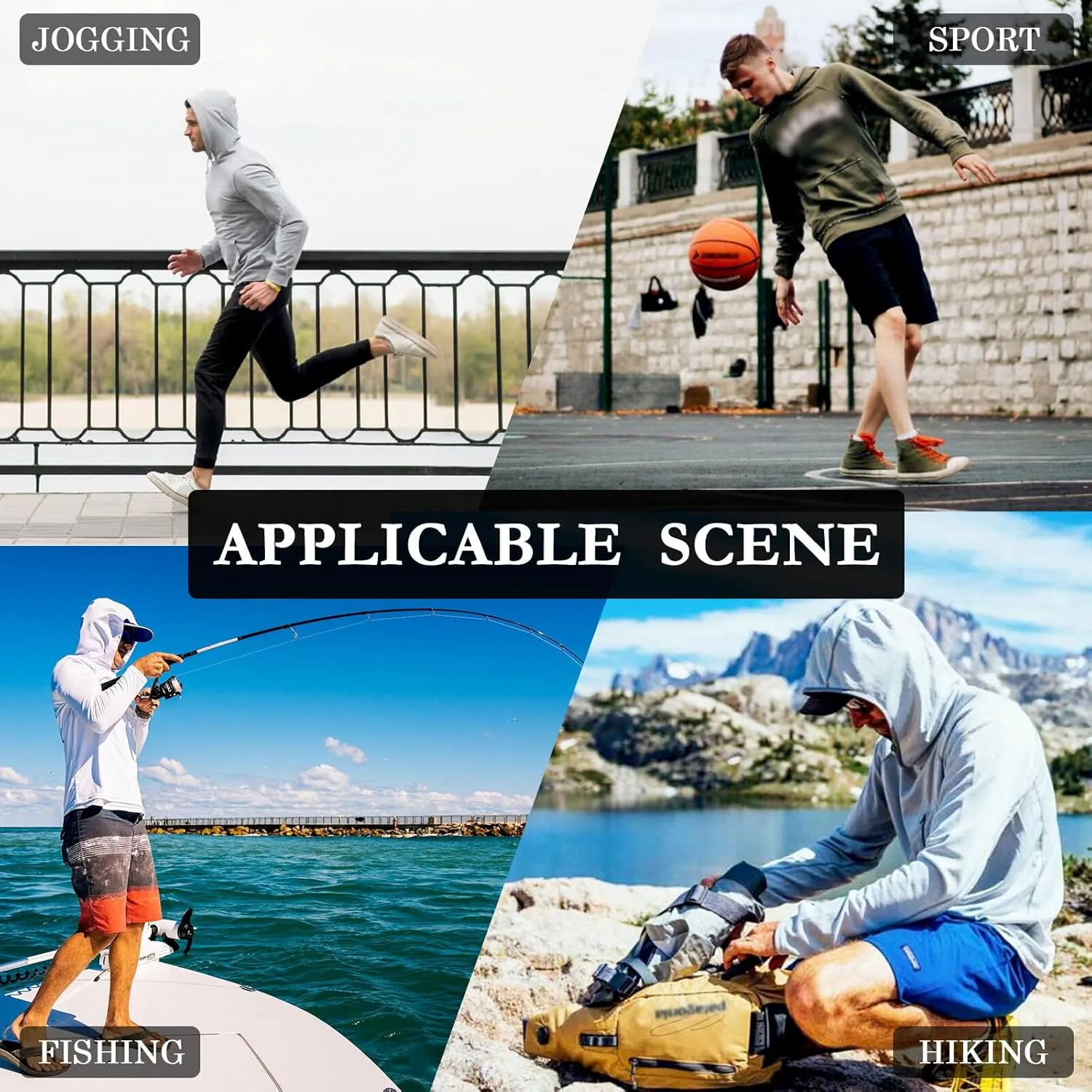Mens Sun Shirts Protection Long Sleeve Seashells Fishing Shirt UPF 50  Beach Hoodies Hooded Rash Guard