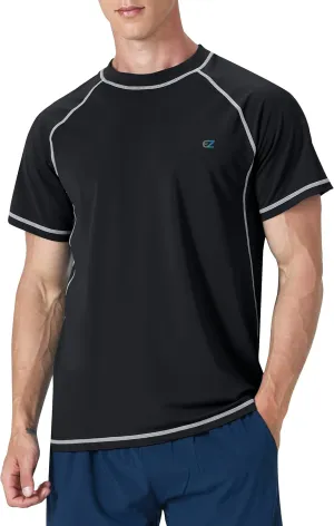 Men's Swim Shirts Rash Guard Short Sleeve UPF 50  UV Sun Protection SPF Shirt Quick Dry Swimming Fishing Water Beach T Shirts