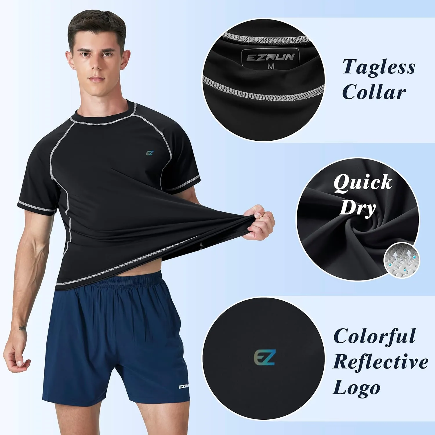 Men's Swim Shirts Rash Guard Short Sleeve UPF 50  UV Sun Protection SPF Shirt Quick Dry Swimming Fishing Water Beach T Shirts