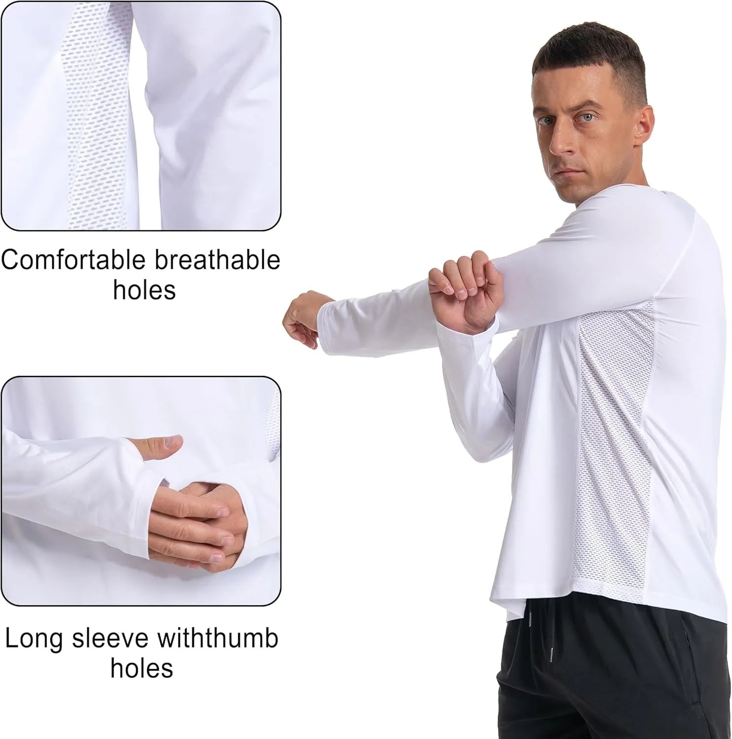 Men's UPF 50  Long Sleeve Loose-Fit Lightweight Sun Protection Fishing Hiking Running UV Shirt Rash Guard