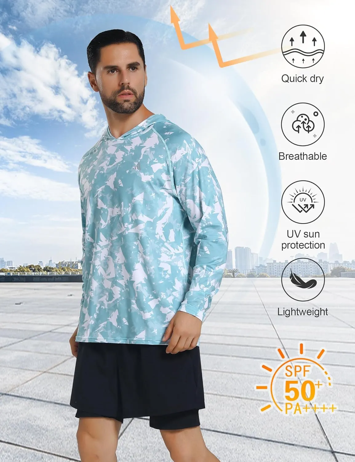 Men's UPF 50  Sun Protection Hoodie Shirts Long Sleeve Rash Guard Fishing Hiking SPF UV Shirt Quick Dry