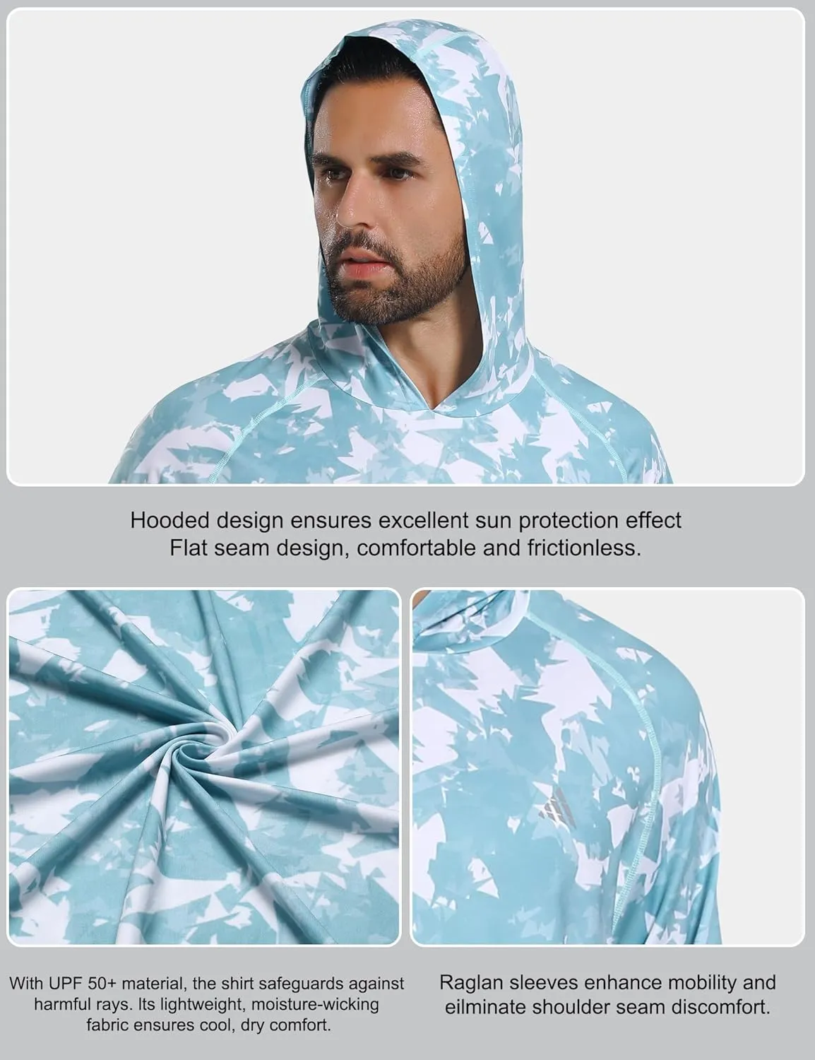 Men's UPF 50  Sun Protection Hoodie Shirts Long Sleeve Rash Guard Fishing Hiking SPF UV Shirt Quick Dry