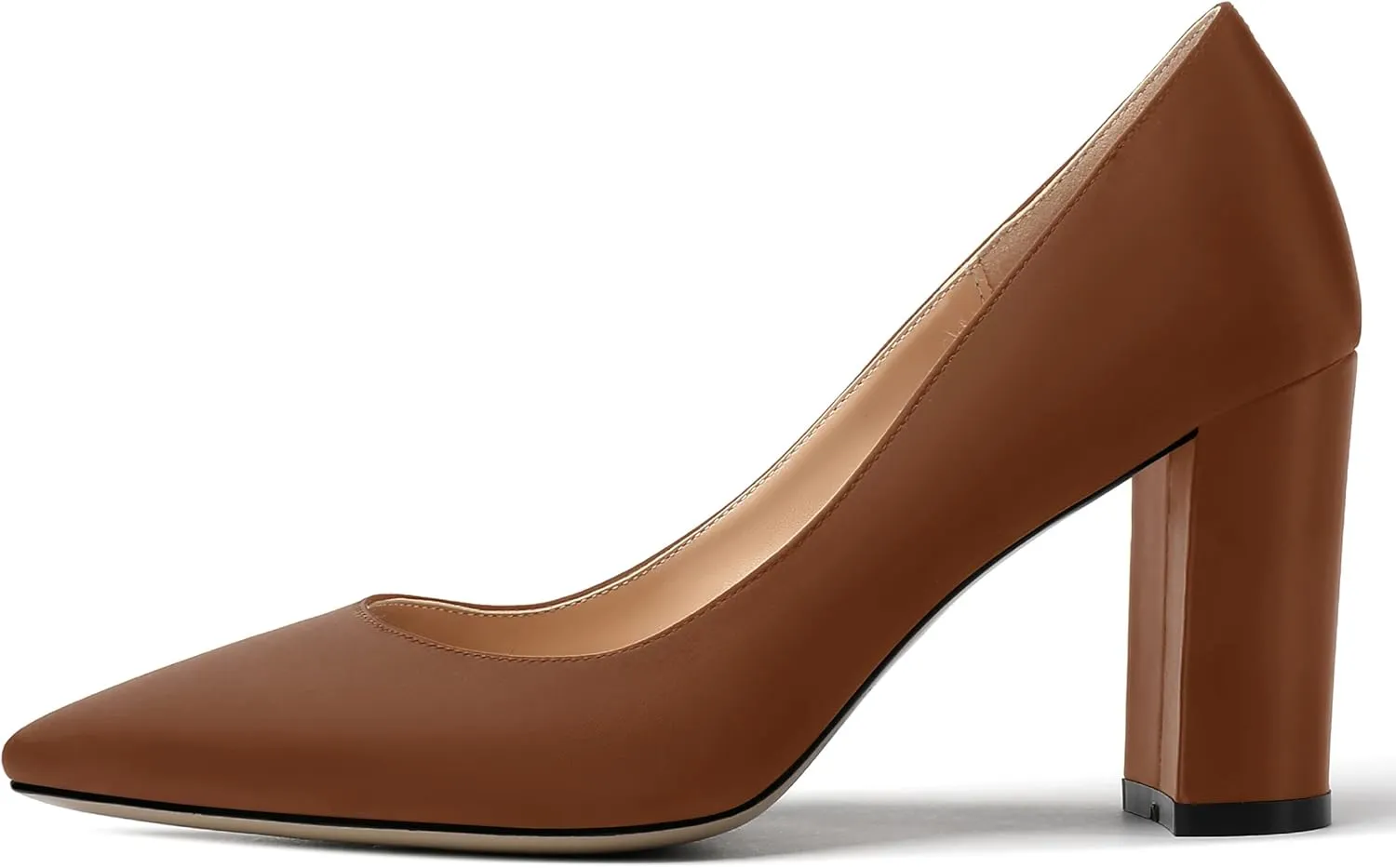 MERRORI Women's Dress Satin Pointed Toe Slip On Elegant Evening Chunky High Heel Pumps Shoes 3.3 Inch