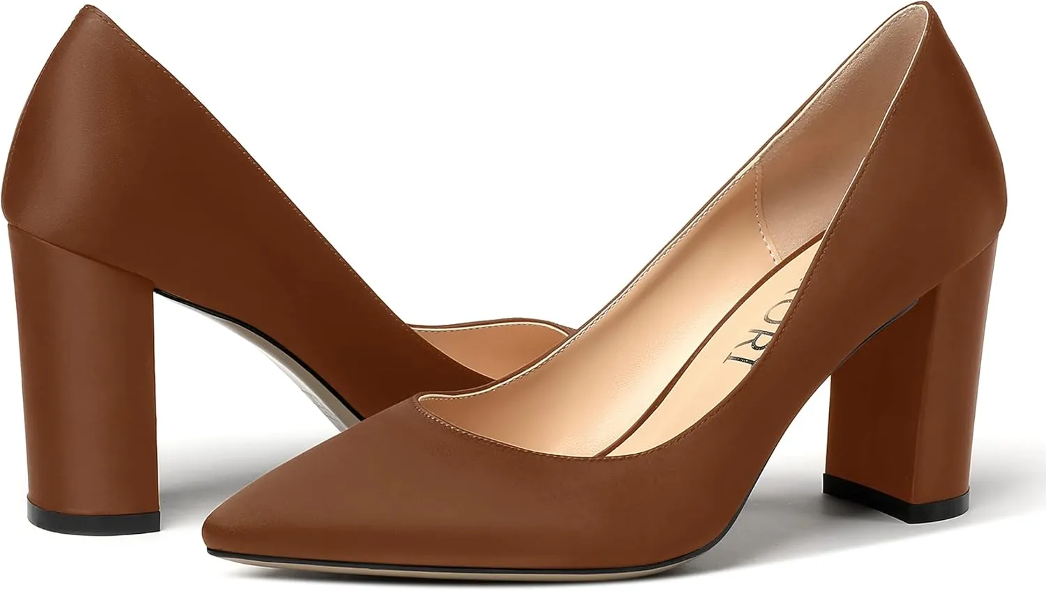 MERRORI Women's Dress Satin Pointed Toe Slip On Elegant Evening Chunky High Heel Pumps Shoes 3.3 Inch