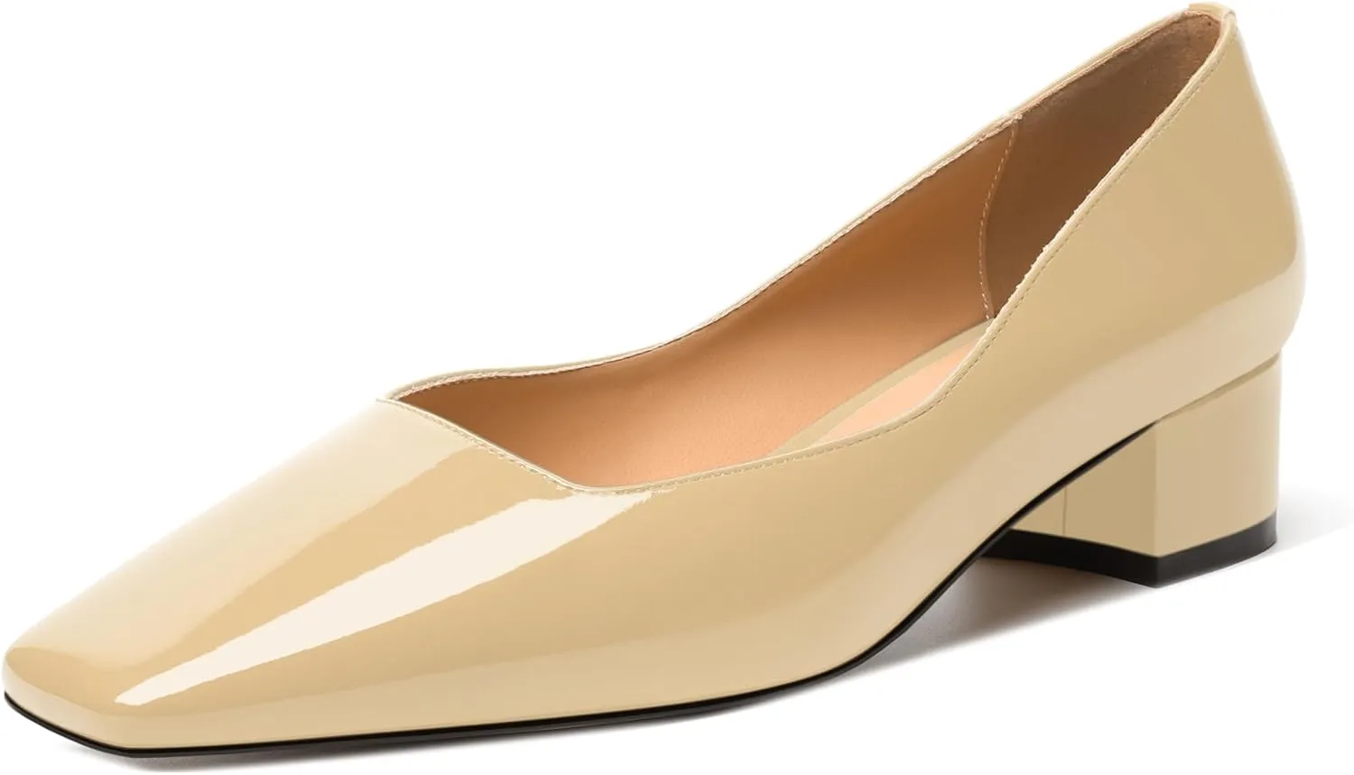 MERRORI Women's Low Heel 1.5 Inch Party Slip On Square Toe Chunky Casual Patent Fashion Pumps Shoes