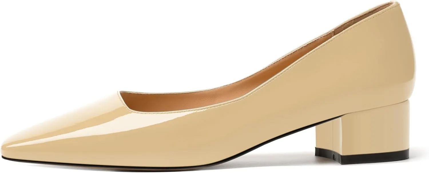MERRORI Women's Low Heel 1.5 Inch Party Slip On Square Toe Chunky Casual Patent Fashion Pumps Shoes