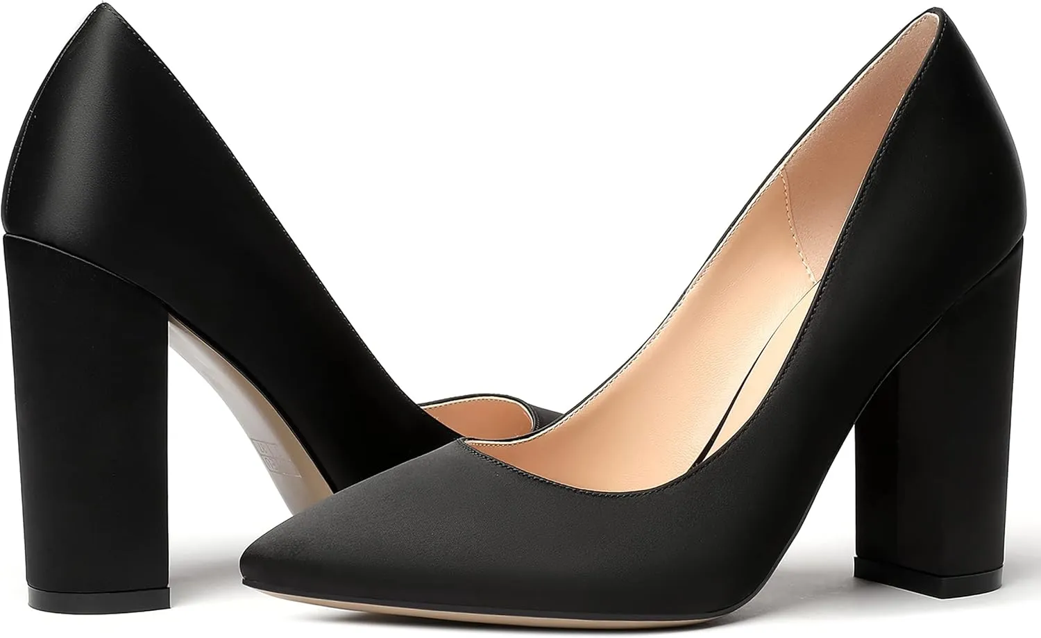 MERRORI Womens Satin Dress Elegant Square Toe Slip On Bridal Chunky High Heel Pumps Shoes 4 Inch