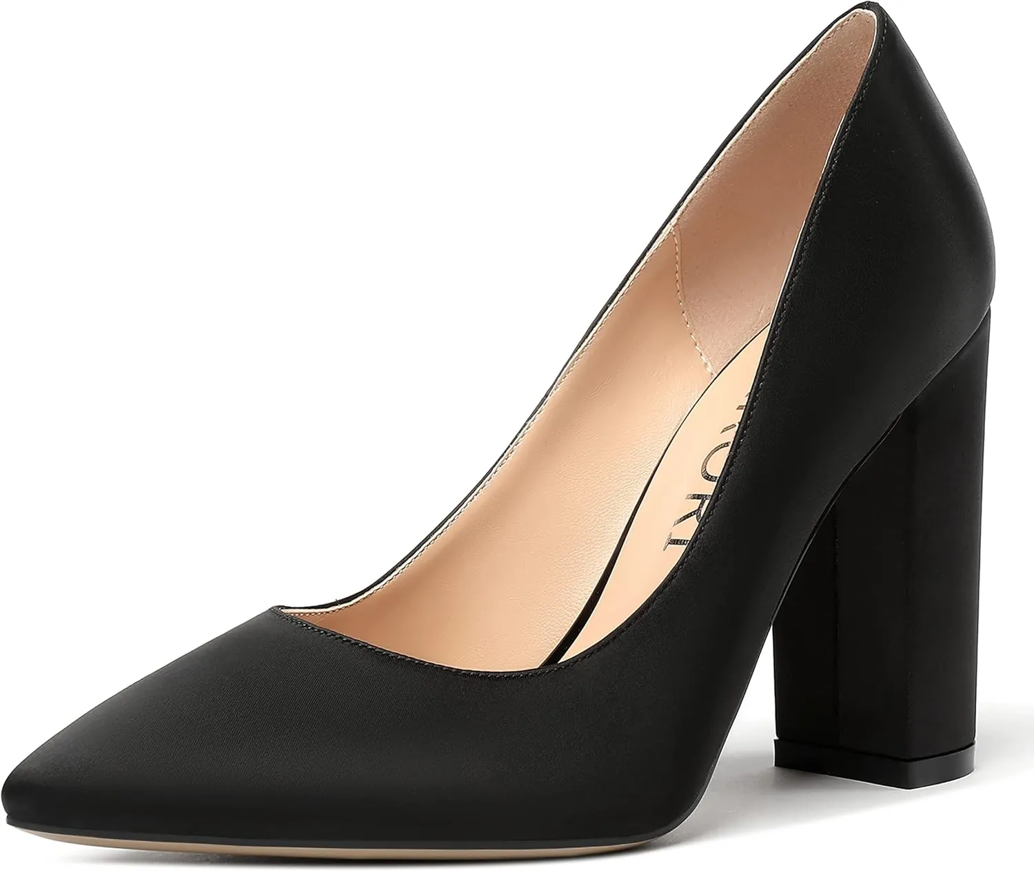 MERRORI Womens Satin Dress Elegant Square Toe Slip On Bridal Chunky High Heel Pumps Shoes 4 Inch