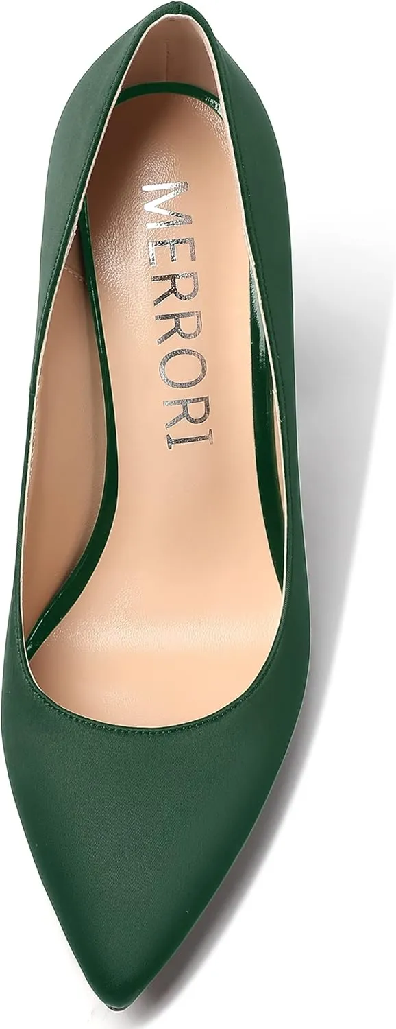 MERRORI Womens Satin Dress Elegant Square Toe Slip On Bridal Chunky High Heel Pumps Shoes 4 Inch