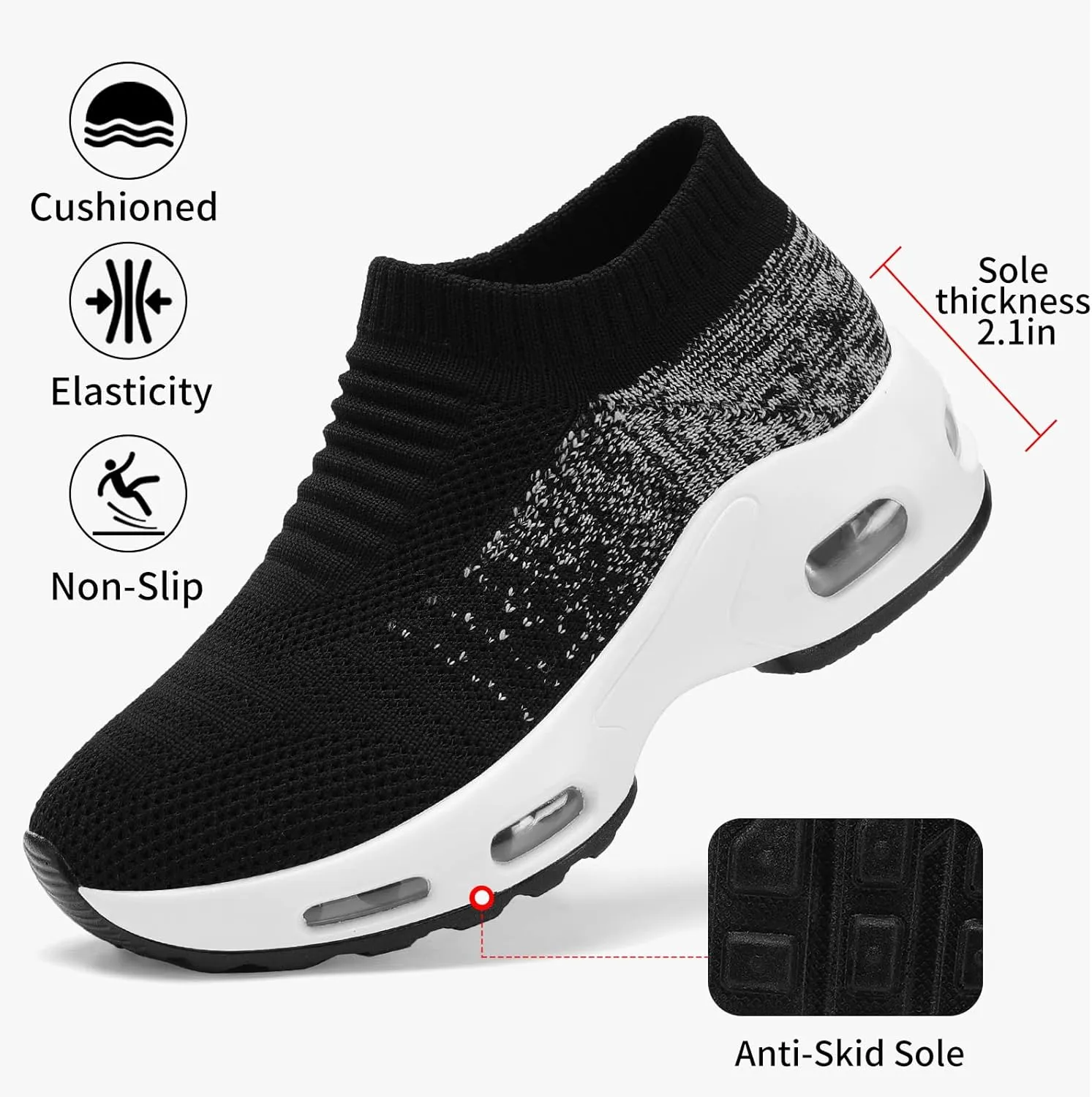 Mesh Sneakers for Women - Non Slip, Slip On, Sock Sneakers - Light Weight, Air Cushion Running, Work Shoes