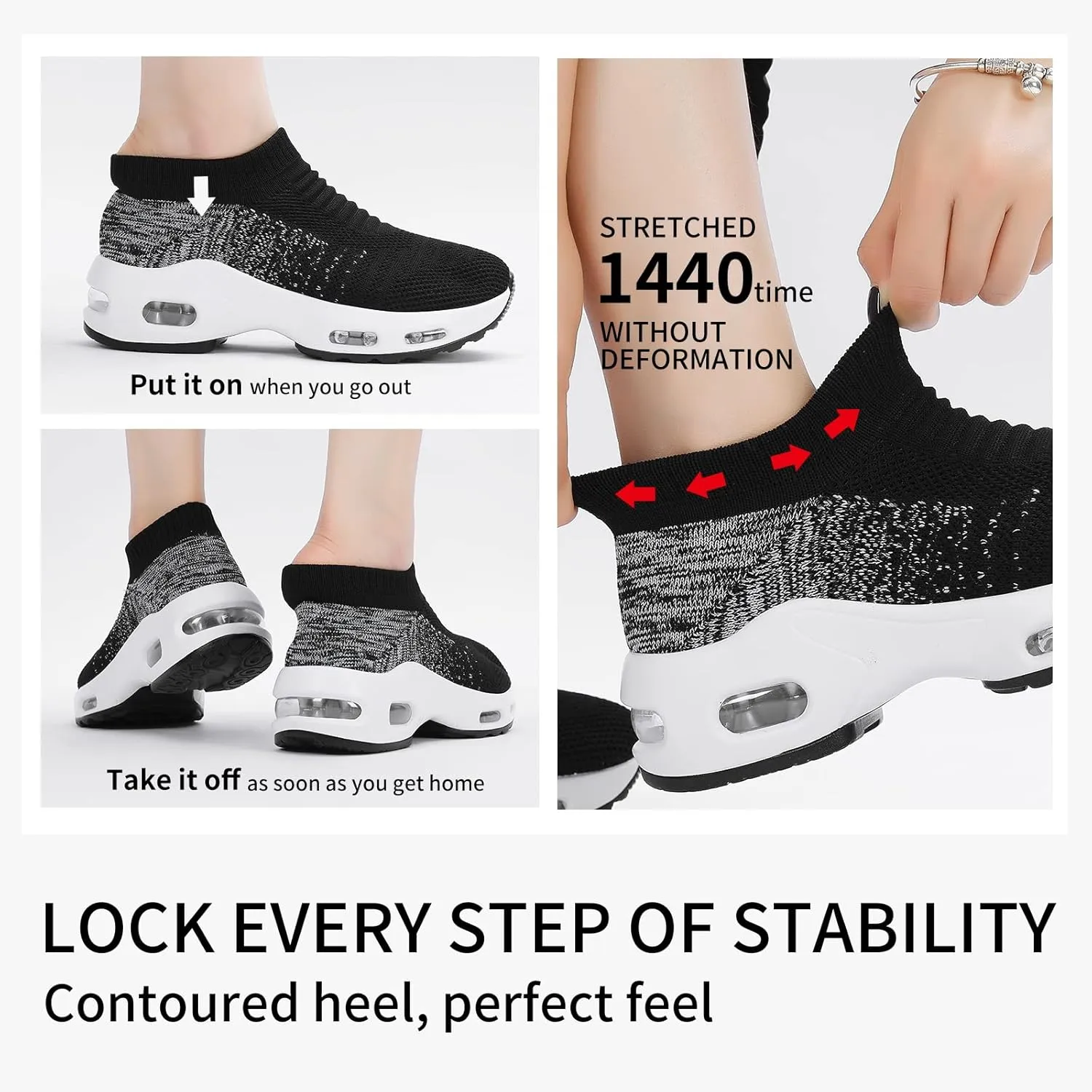 Mesh Sneakers for Women - Non Slip, Slip On, Sock Sneakers - Light Weight, Air Cushion Running, Work Shoes
