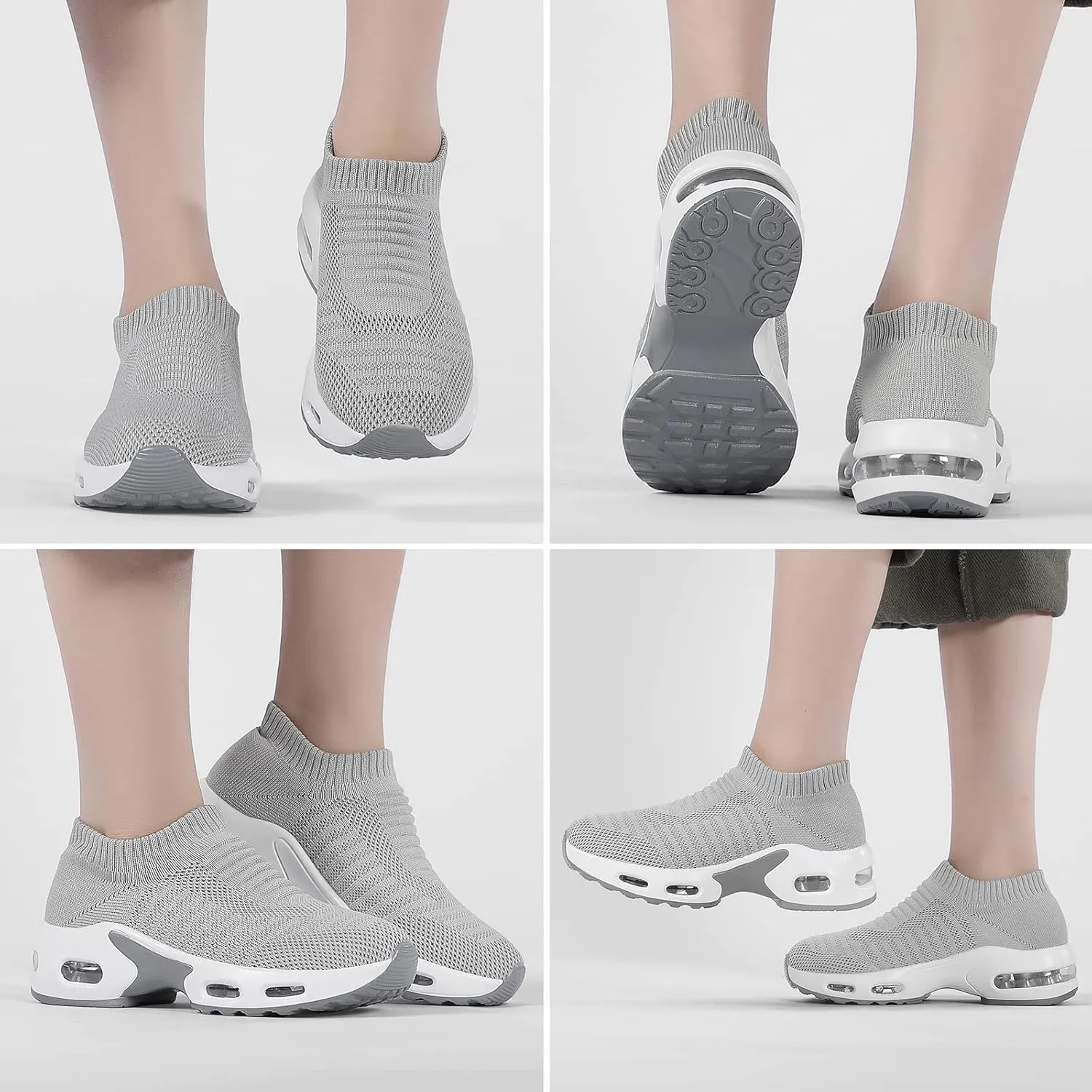 Mesh Sneakers for Women - Non Slip, Slip On, Sock Sneakers - Light Weight, Air Cushion Running, Work Shoes
