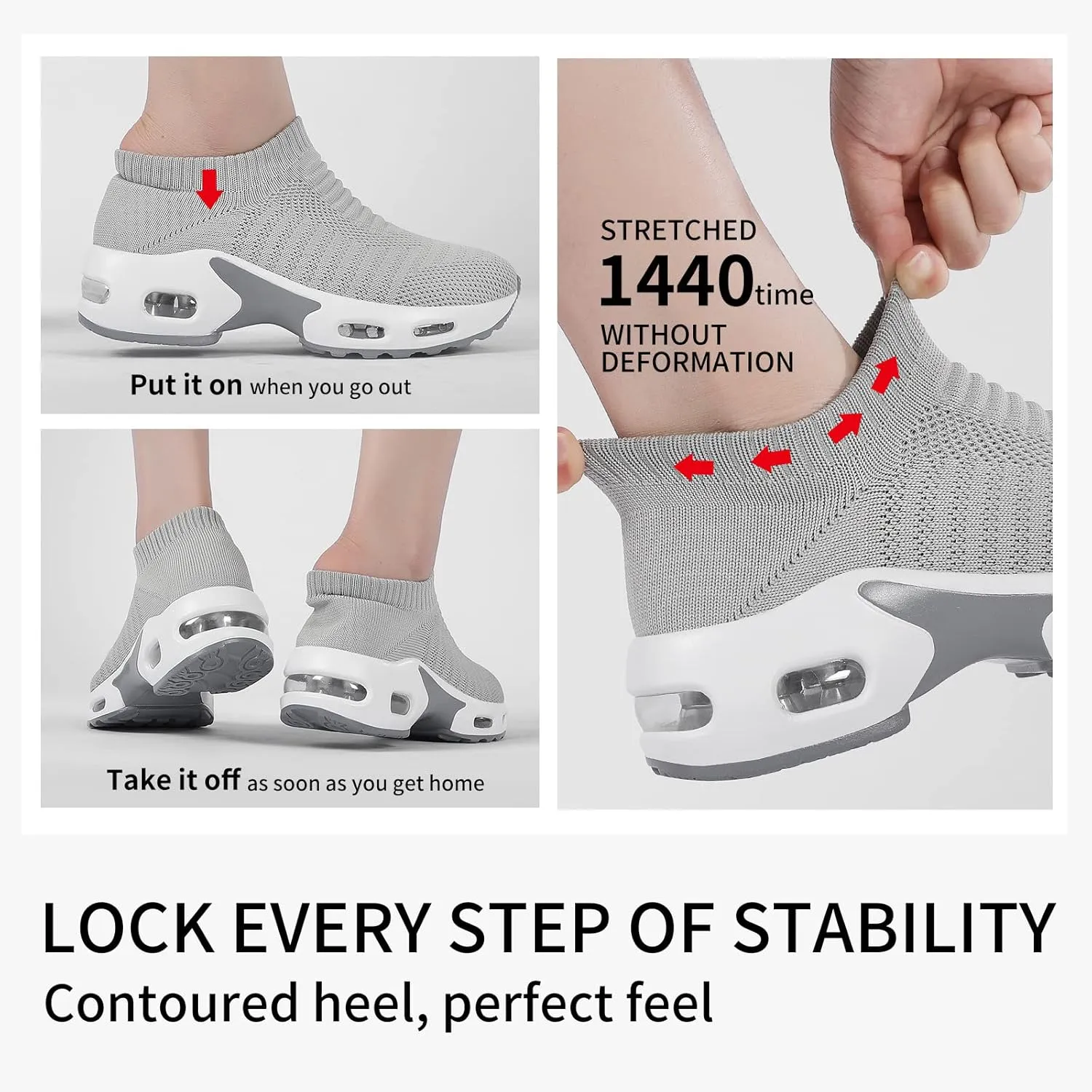 Mesh Sneakers for Women - Non Slip, Slip On, Sock Sneakers - Light Weight, Air Cushion Running, Work Shoes