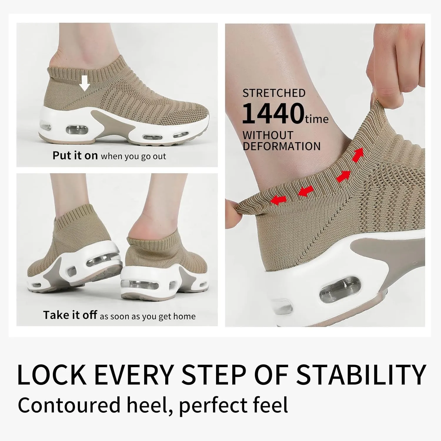 Mesh Sneakers for Women - Non Slip, Slip On, Sock Sneakers - Light Weight, Air Cushion Running, Work Shoes