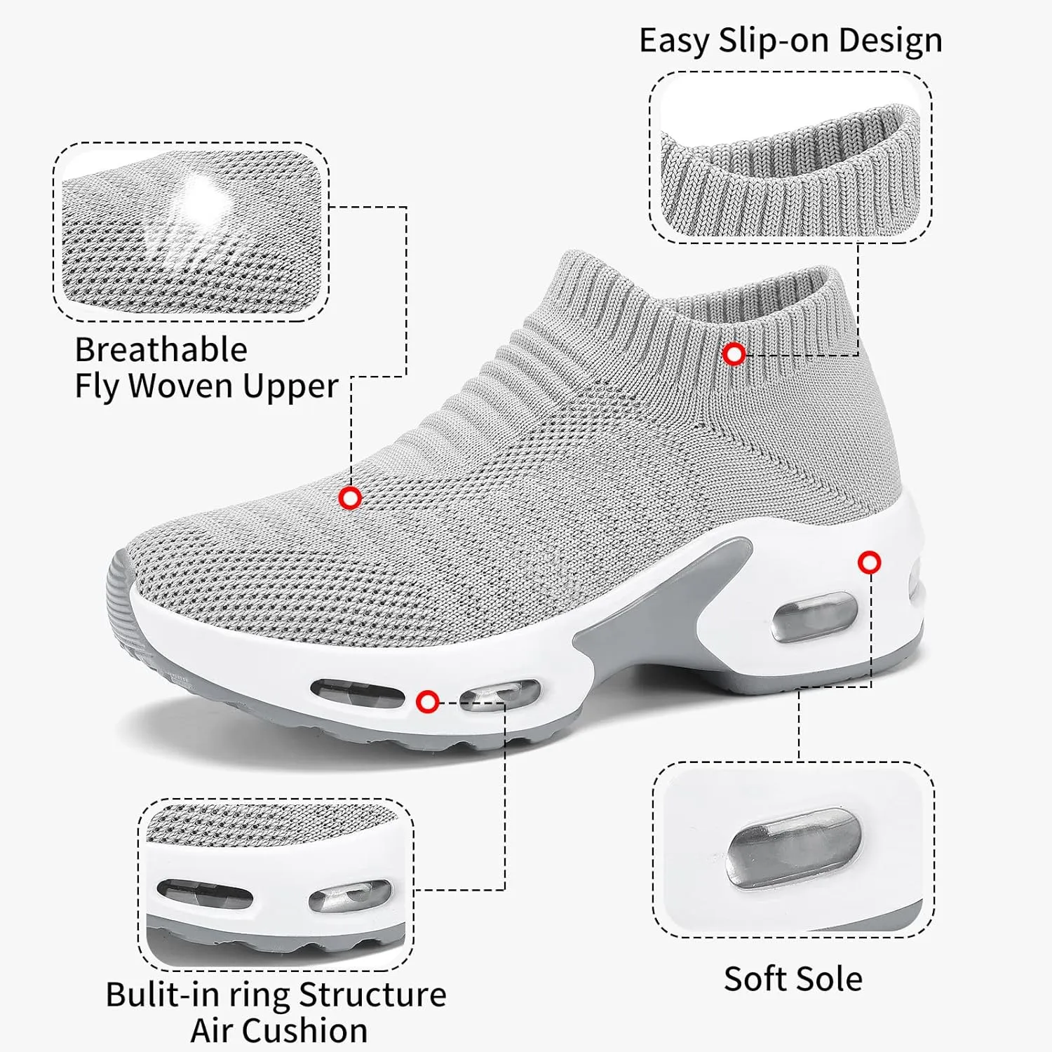 Mesh Sneakers for Women - Non Slip, Slip On, Sock Sneakers - Light Weight, Air Cushion Running, Work Shoes