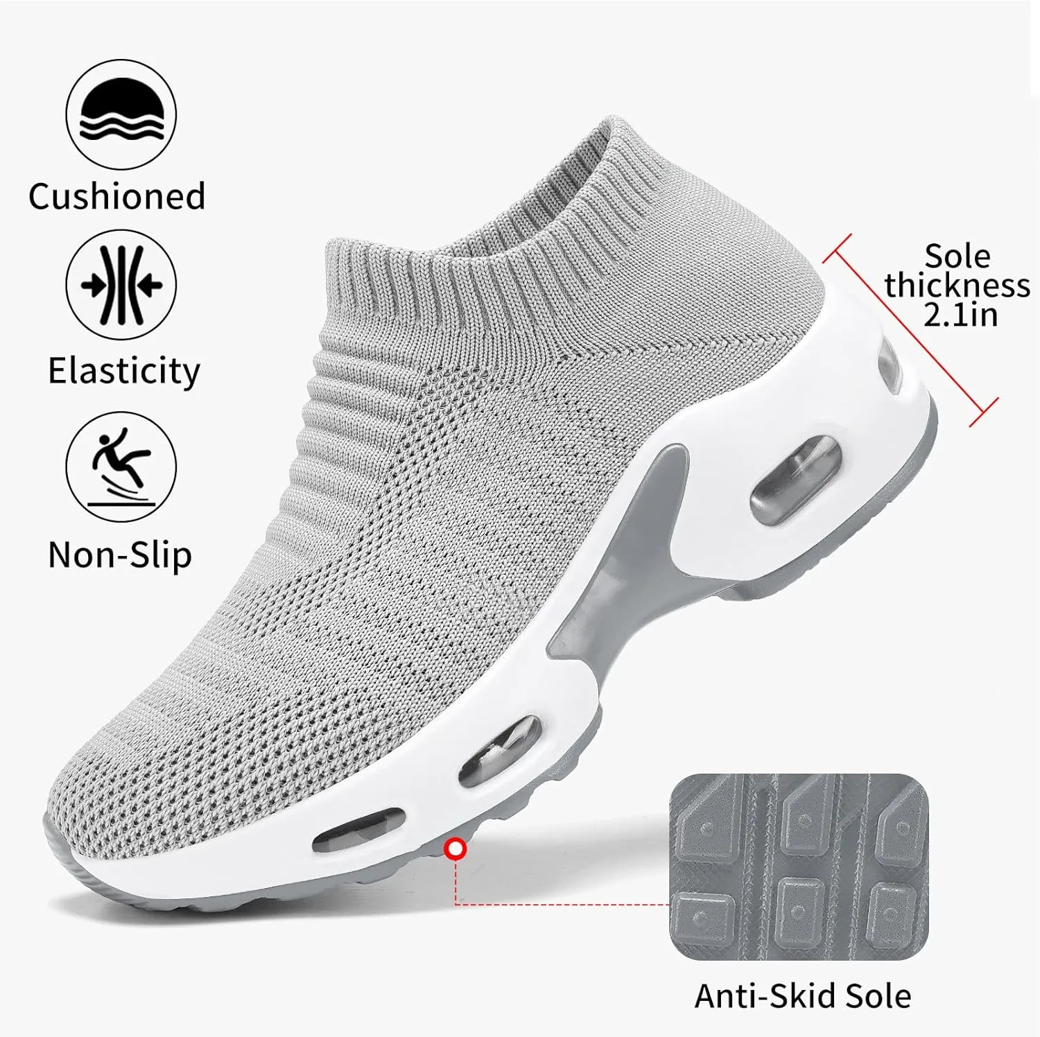 Mesh Sneakers for Women - Non Slip, Slip On, Sock Sneakers - Light Weight, Air Cushion Running, Work Shoes