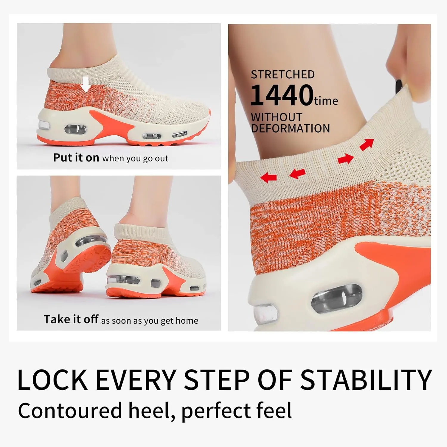 Mesh Sneakers for Women - Non Slip, Slip On, Sock Sneakers - Light Weight, Air Cushion Running, Work Shoes