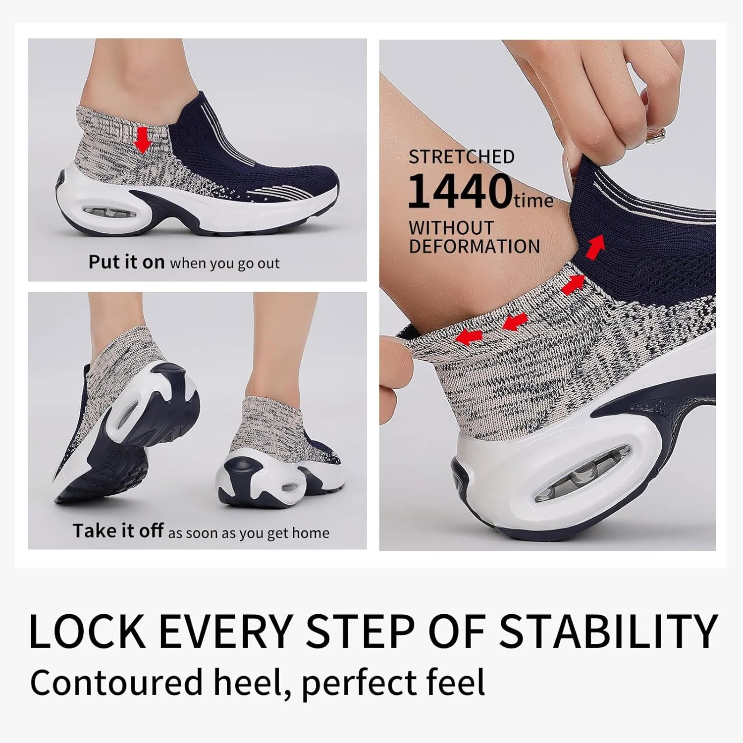 Mesh Sneakers for Women - Non Slip, Slip On, Sock Sneakers - Light Weight, Air Cushion Running, Work Shoes