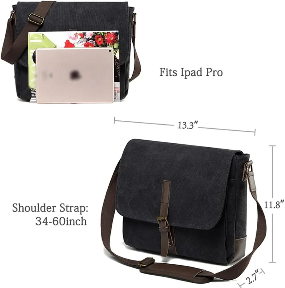 Messenger Bag for Men Vintage Resistant Waxed Canvas 15.6 Inch Laptop Briefcase Padded Shoulder Bag