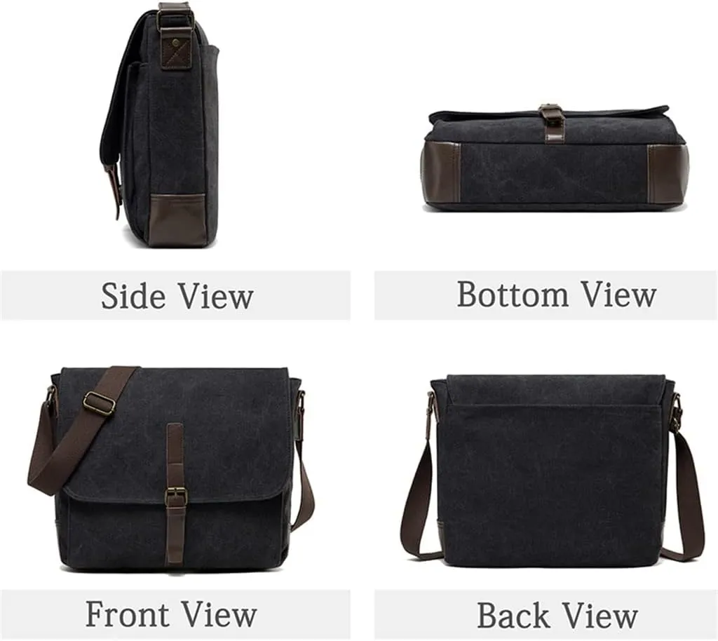 Messenger Bag for Men Vintage Resistant Waxed Canvas 15.6 Inch Laptop Briefcase Padded Shoulder Bag