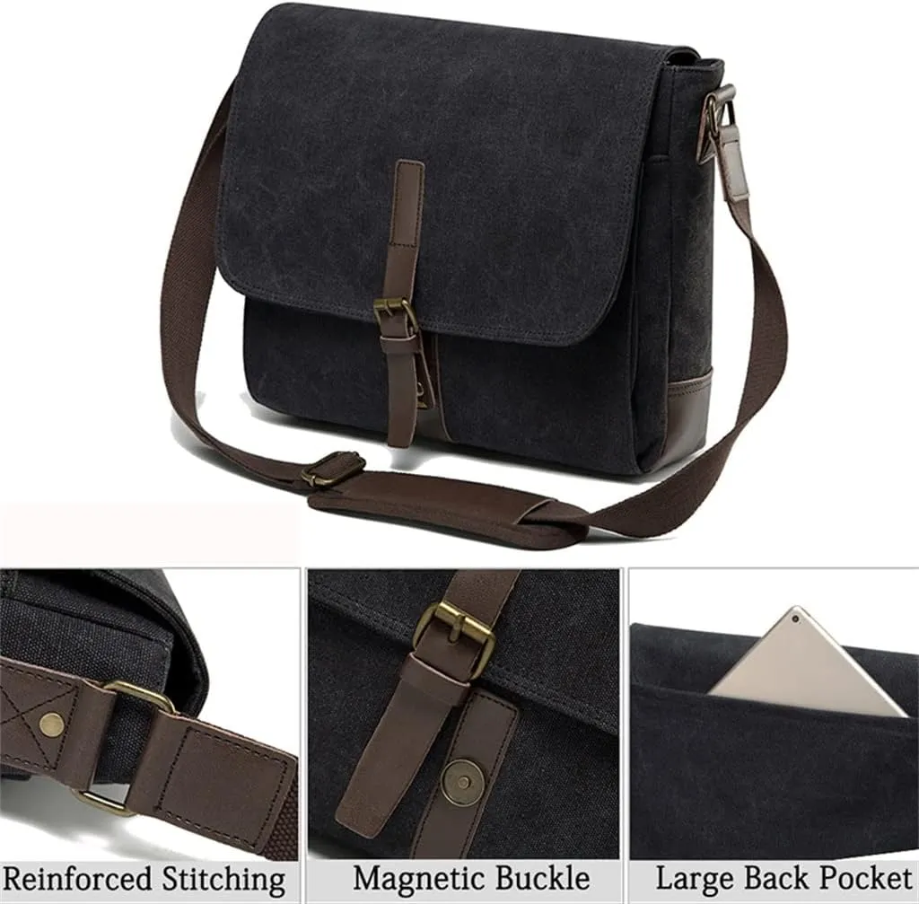 Messenger Bag for Men Vintage Resistant Waxed Canvas 15.6 Inch Laptop Briefcase Padded Shoulder Bag