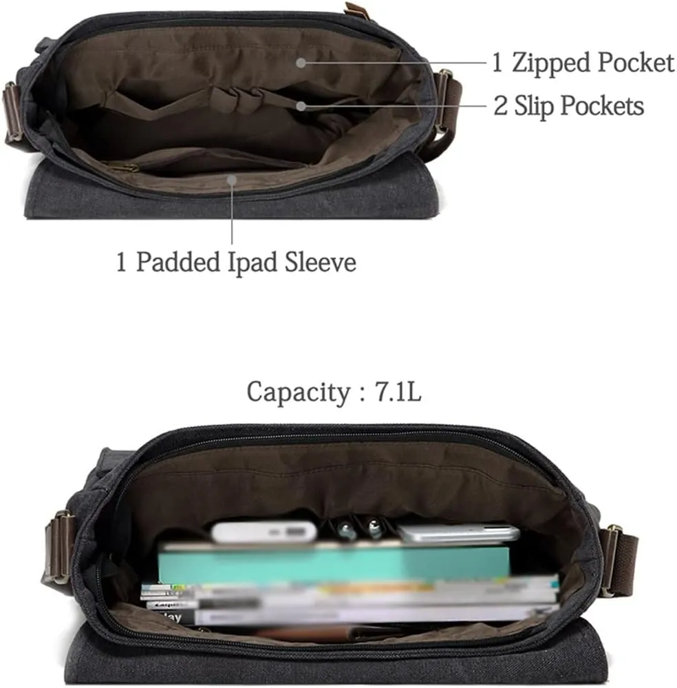 Messenger Bag for Men Vintage Resistant Waxed Canvas 15.6 Inch Laptop Briefcase Padded Shoulder Bag