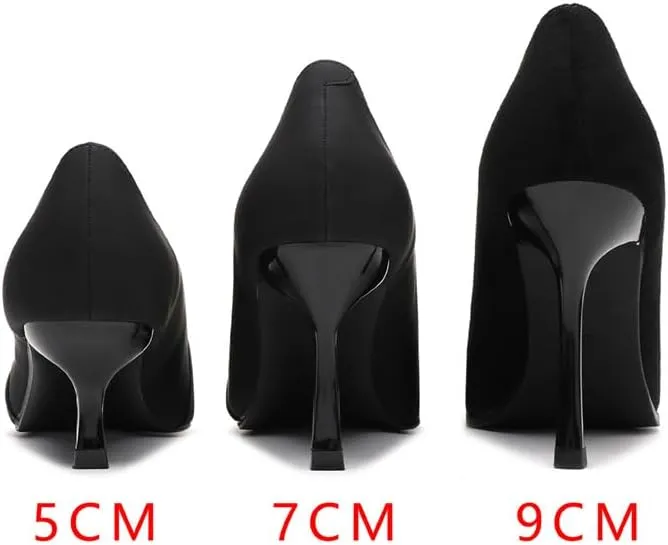 Metal Toe Anti-Kick Pointed Fine Heel Suede Satin High Heels Women Solid Colour 7cm/2.76in High Heel Shoes