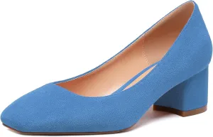 Mettesally Women's Block Heel Pumps Square Toe Middle Heels Comfort Walking Party Club Elegant Dress Shoes