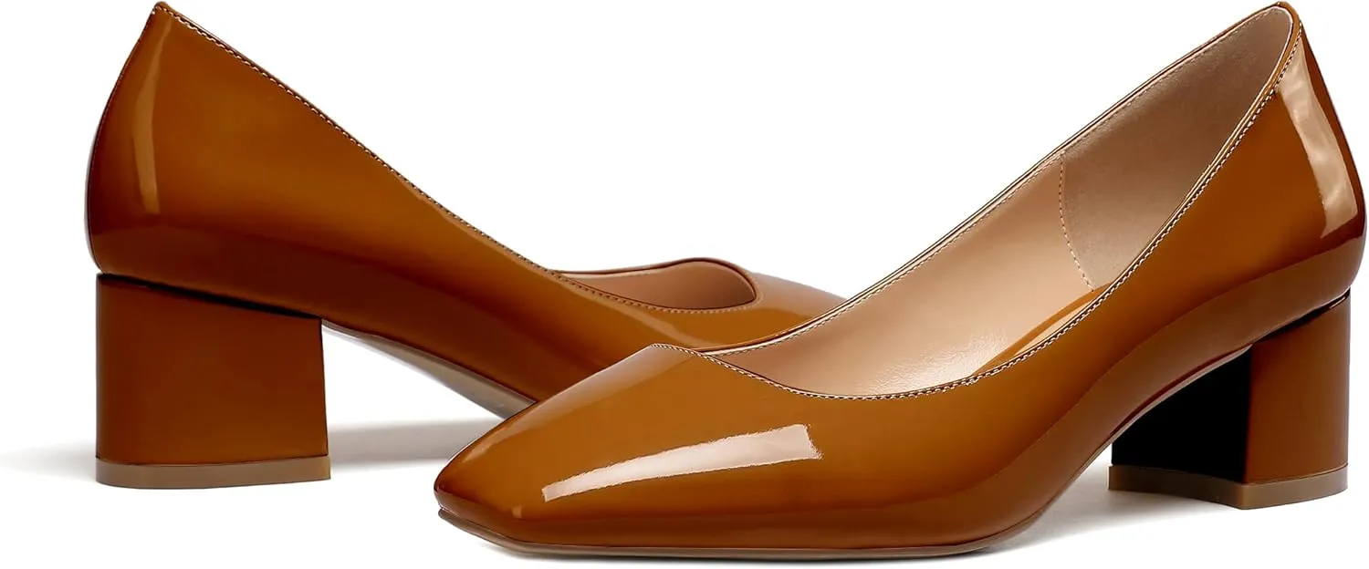 Mettesally Women's Block Heel Pumps Square Toe Middle Heels Comfort Walking Party Club Elegant Dress Shoes