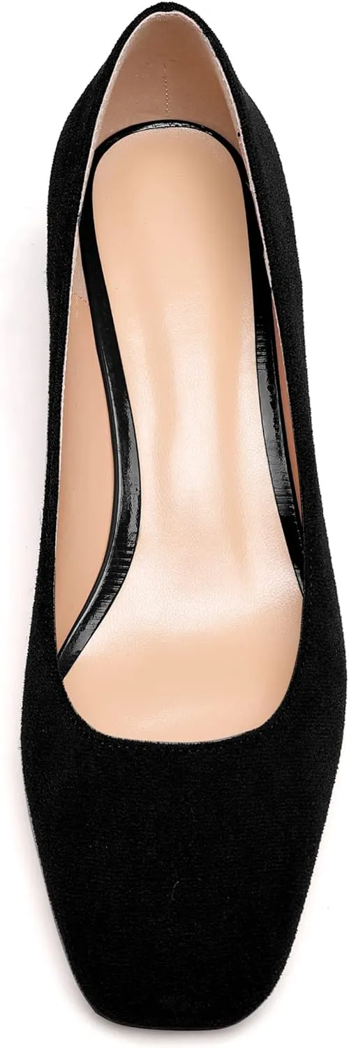 Mettesally Women's Block Heel Pumps Square Toe Middle Heels Comfort Walking Party Club Elegant Dress Shoes