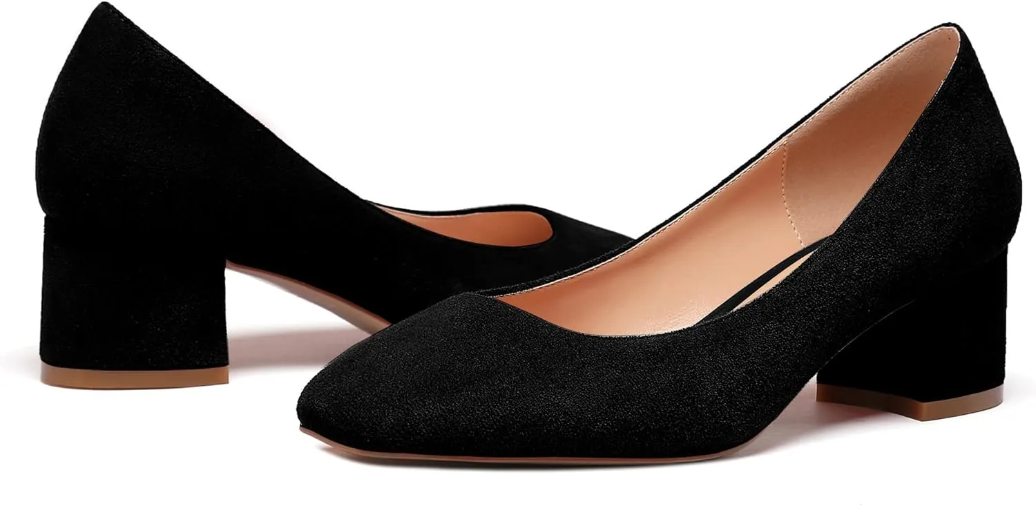 Mettesally Women's Block Heel Pumps Square Toe Middle Heels Comfort Walking Party Club Elegant Dress Shoes