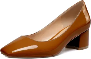 Mettesally Women's Block Heel Pumps Square Toe Middle Heels Comfort Walking Party Club Elegant Dress Shoes
