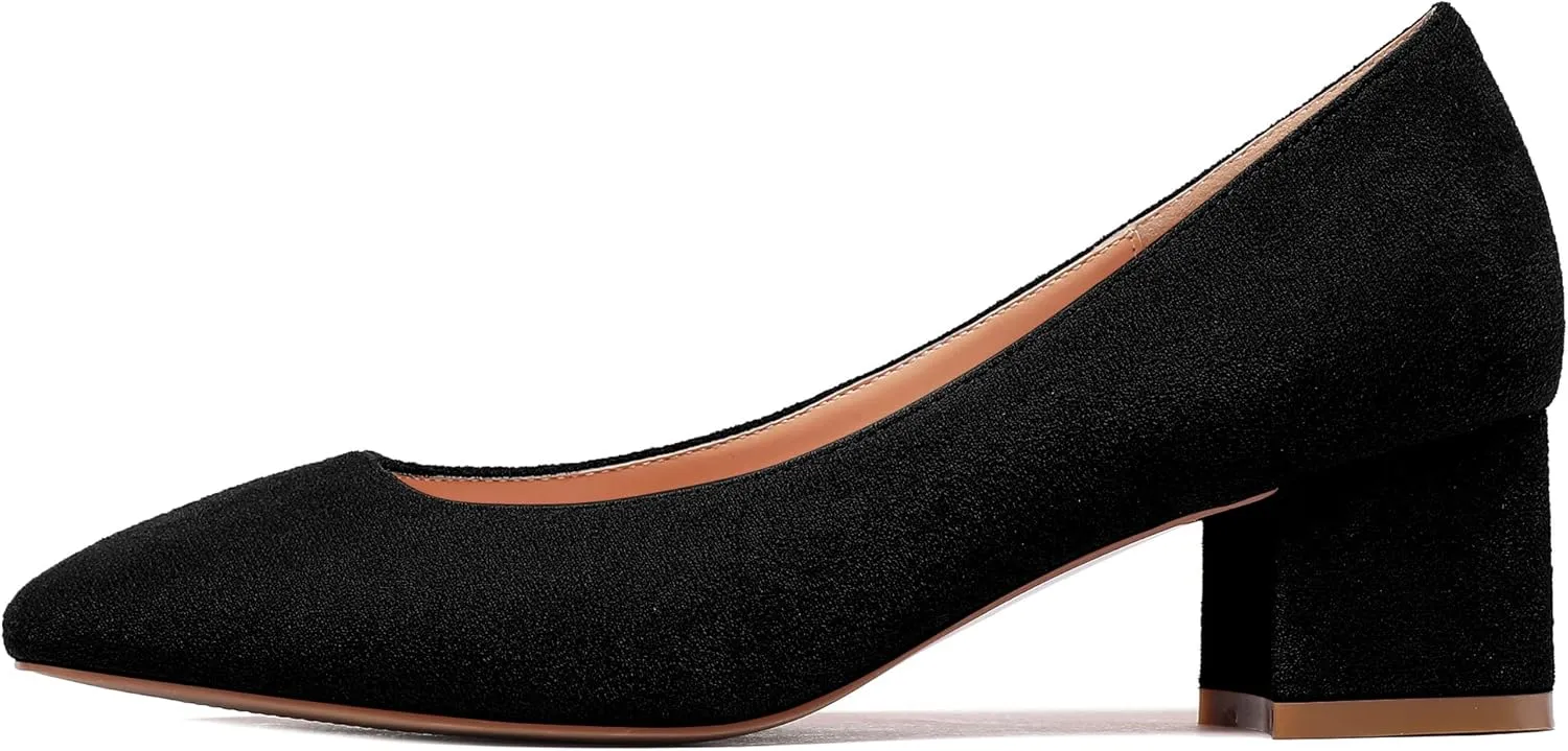 Mettesally Women's Block Heel Pumps Square Toe Middle Heels Comfort Walking Party Club Elegant Dress Shoes