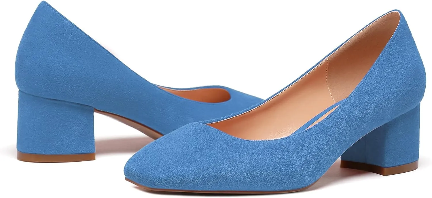 Mettesally Women's Block Heel Pumps Square Toe Middle Heels Comfort Walking Party Club Elegant Dress Shoes