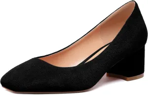 Mettesally Women's Block Heel Pumps Square Toe Middle Heels Comfort Walking Party Club Elegant Dress Shoes