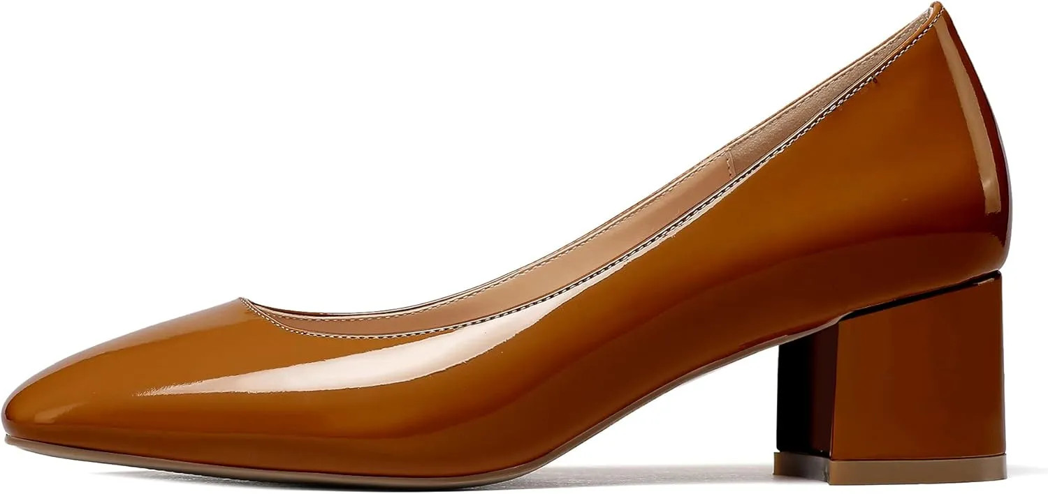 Mettesally Women's Block Heel Pumps Square Toe Middle Heels Comfort Walking Party Club Elegant Dress Shoes
