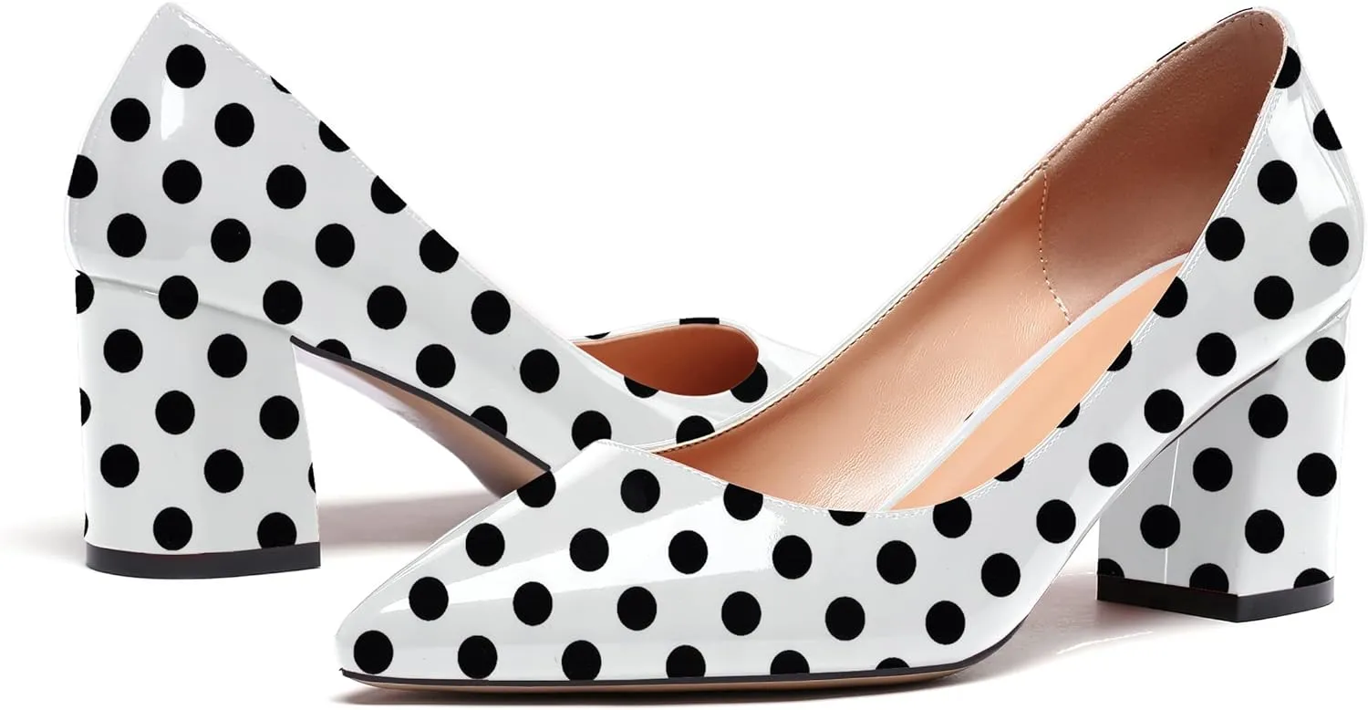 Mettesally Women's Block Heels Pointed Toe Middle Heel Pumps Comfort Walking Party Club Elegant Dress Shoes