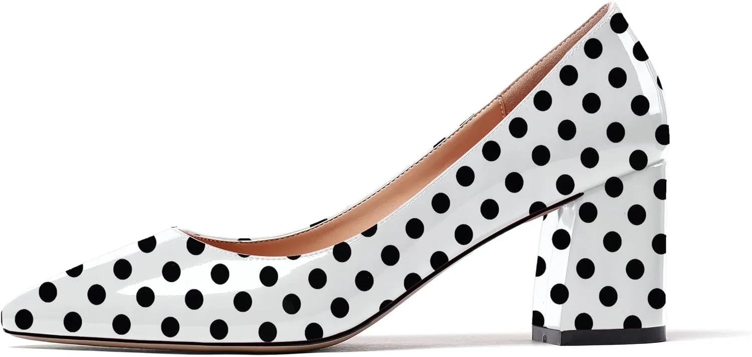 Mettesally Women's Block Heels Pointed Toe Middle Heel Pumps Comfort Walking Party Club Elegant Dress Shoes