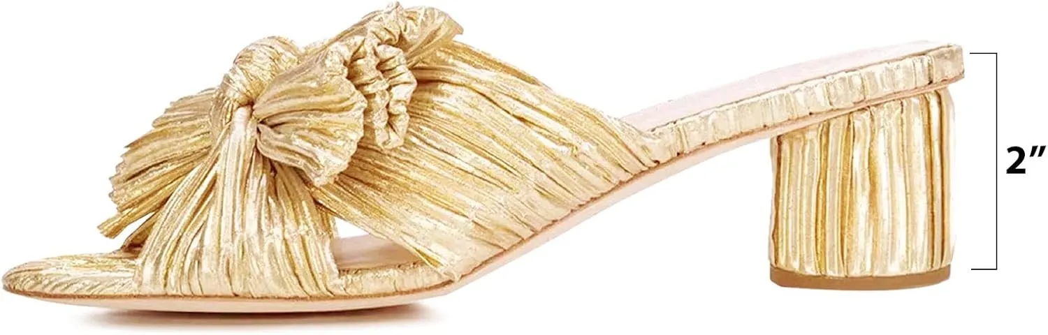 MICIFA Women's Bow Heeled Sandals Slip On Open Toe Block Chunky Heel Sandals Bride Wedding Dress Shoes