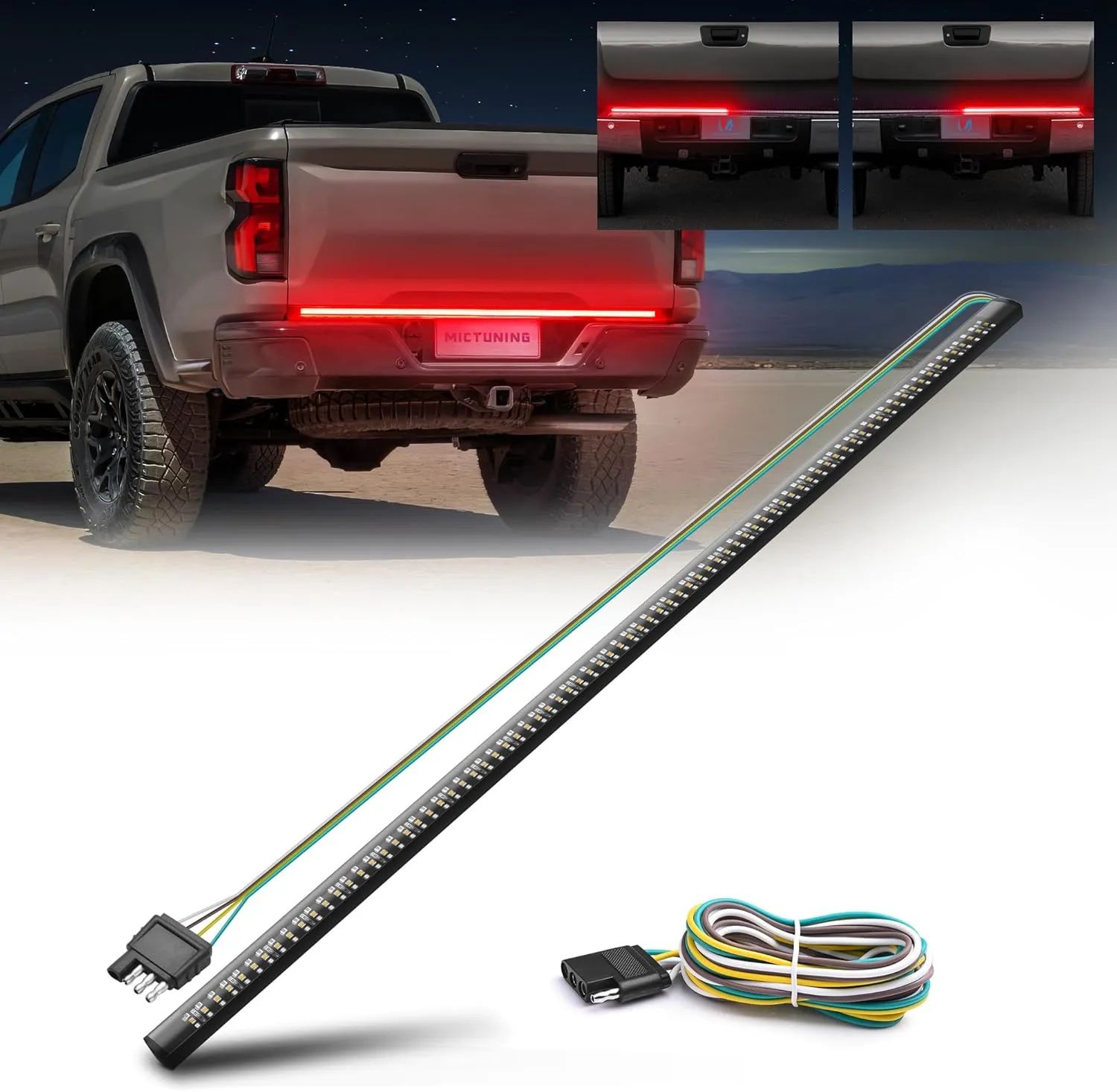 MICTUNING 60 inches Red Sequential Turn Signal LED Brake Lamp Triple Row 504 LEDs Tailgate Strip Light Waterproof for Ford F150/RAM 2500-5 Functions