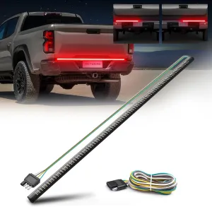 MICTUNING 60 inches Red Sequential Turn Signal LED Brake Lamp Triple Row 504 LEDs Tailgate Strip Light Waterproof for Ford F150/RAM 2500-5 Functions