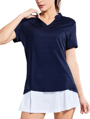 MIER Women's Golf Polo Shirts Collarless Short Sleeve Tennis Running T-Shirts V-Neck Cooling Summer Tee