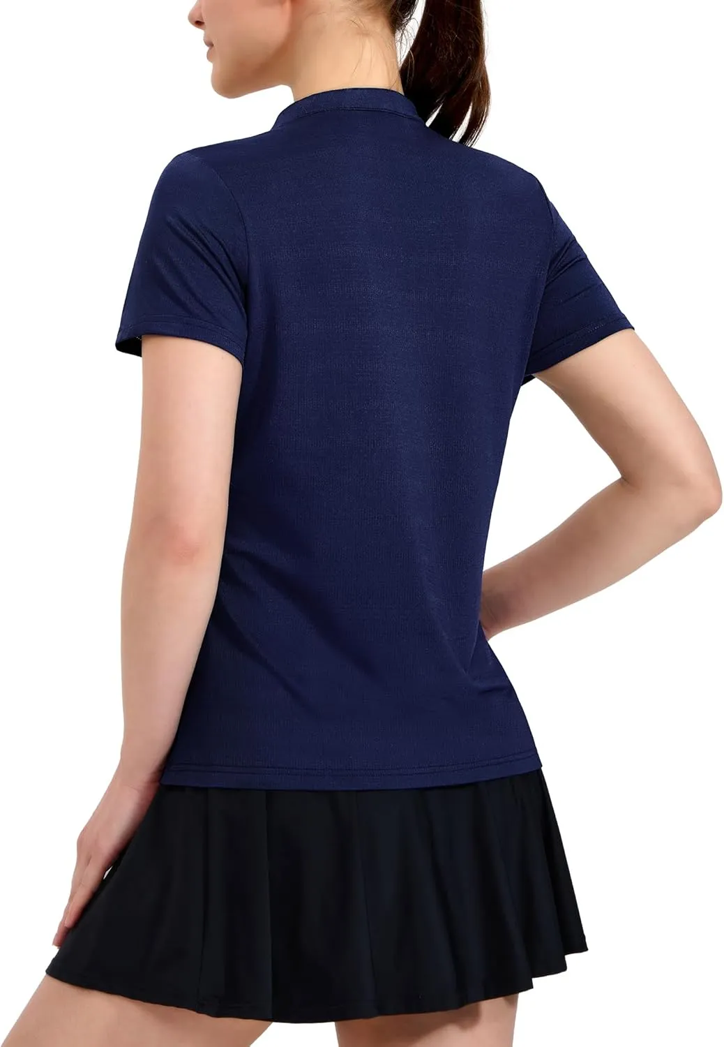 MIER Women's Golf Polo Shirts Collarless Short Sleeve Tennis Running T-Shirts V-Neck Cooling Summer Tee