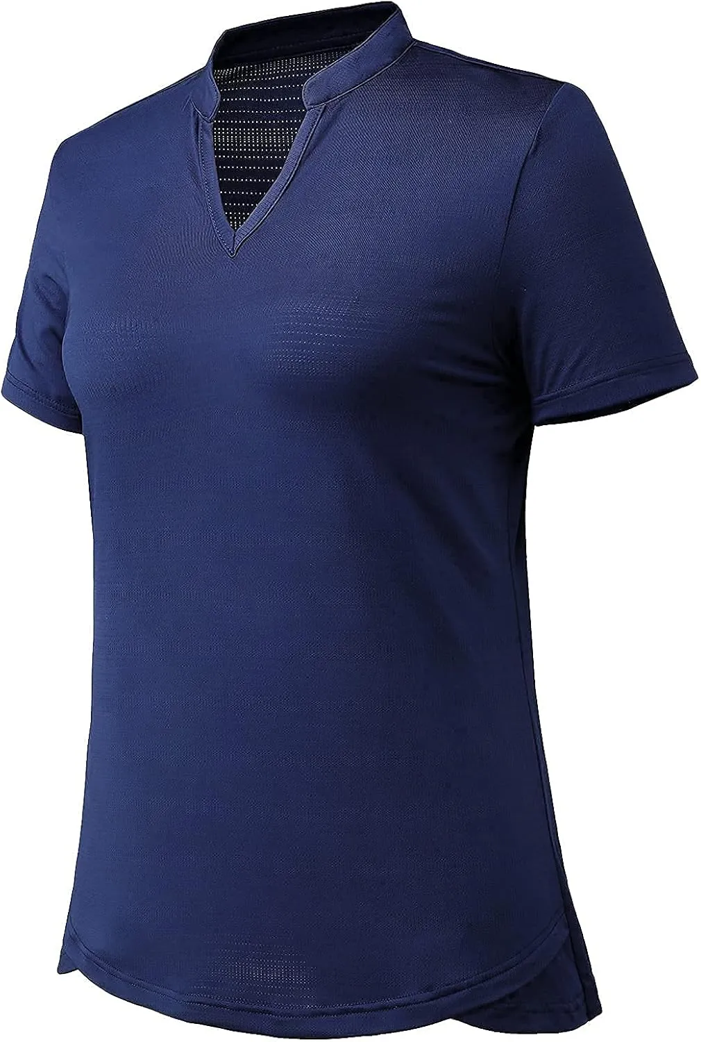 MIER Women's Golf Polo Shirts Collarless Short Sleeve Tennis Running T-Shirts V-Neck Cooling Summer Tee
