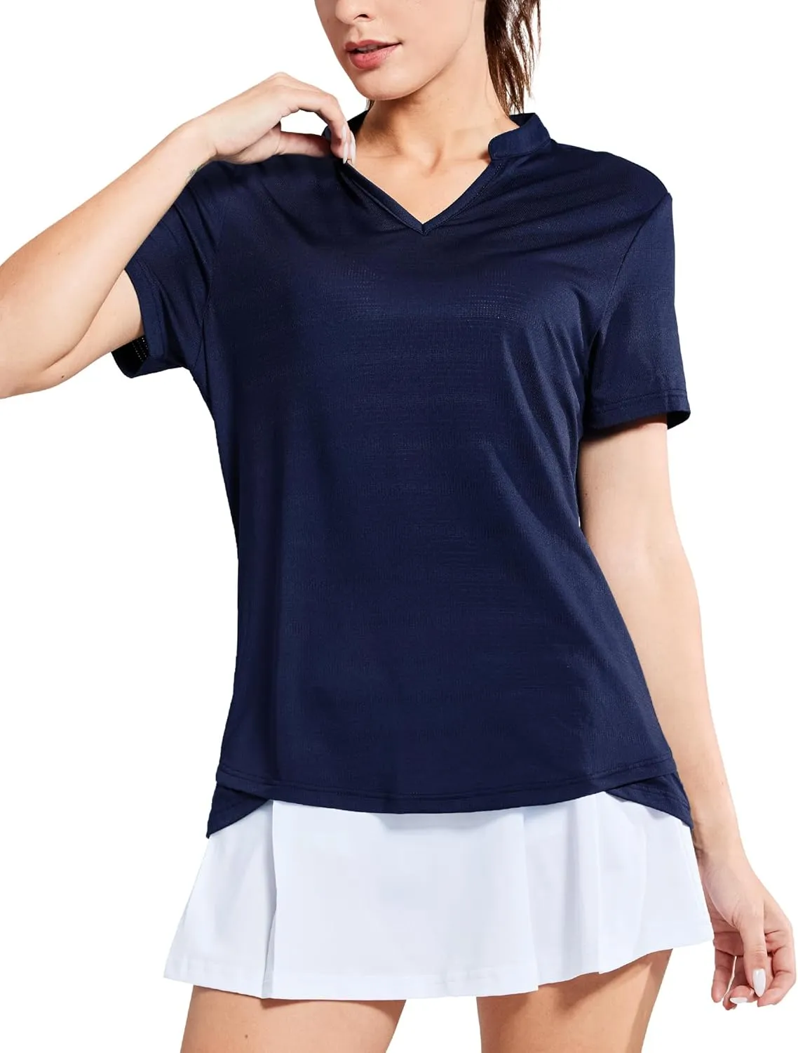 MIER Women's Golf Polo Shirts Collarless Short Sleeve Tennis Running T-Shirts V-Neck Cooling Summer Tee