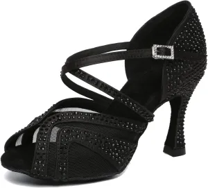 Minishion Womens Elegant Dancing Heels Mesh Crystals Beaded Party Shoes L490