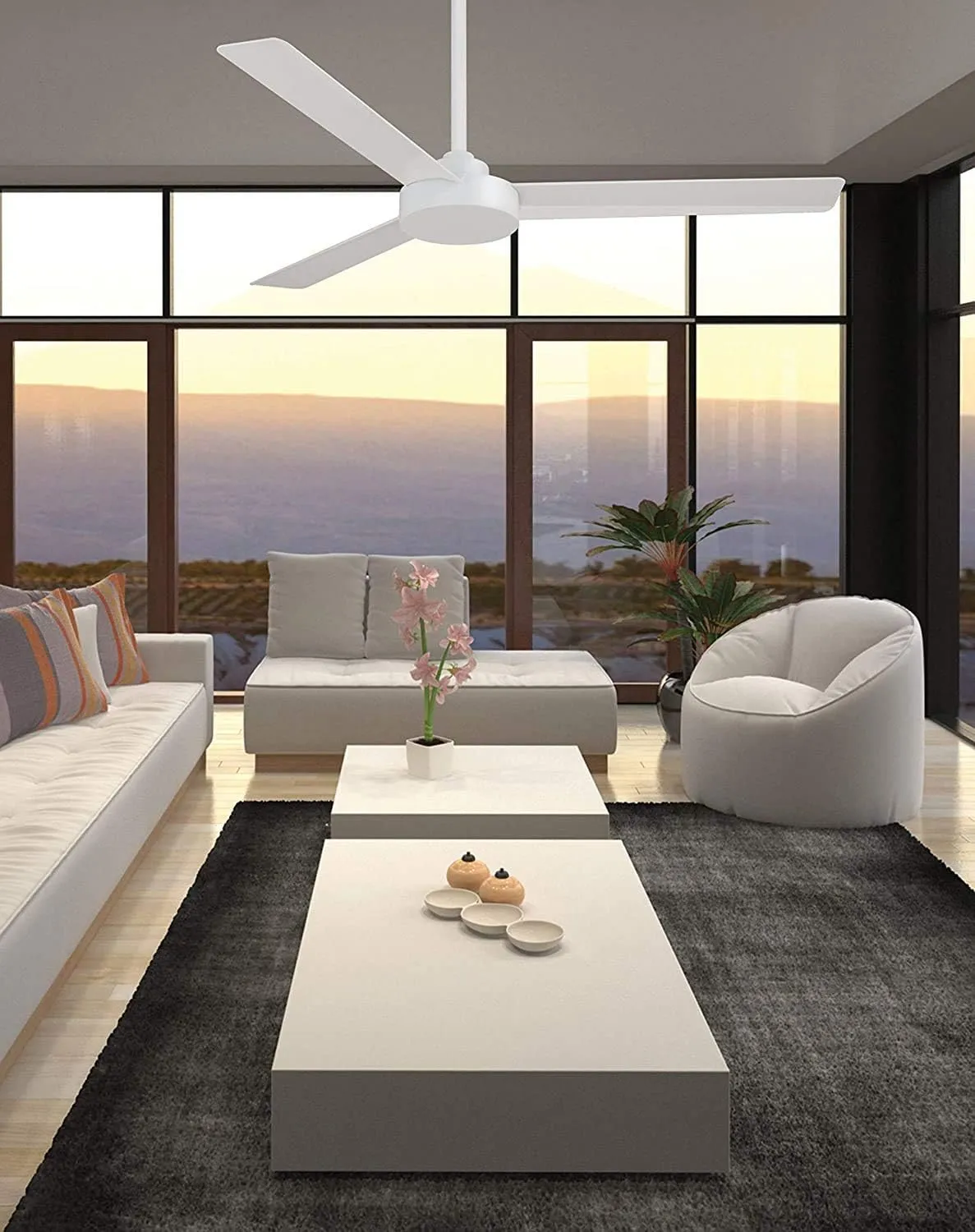 Minka-Aire F524-WHF-B Roto Modern 52" Ceiling Fan with Wall Control, 3 Blades, Flat White (Remote Included)